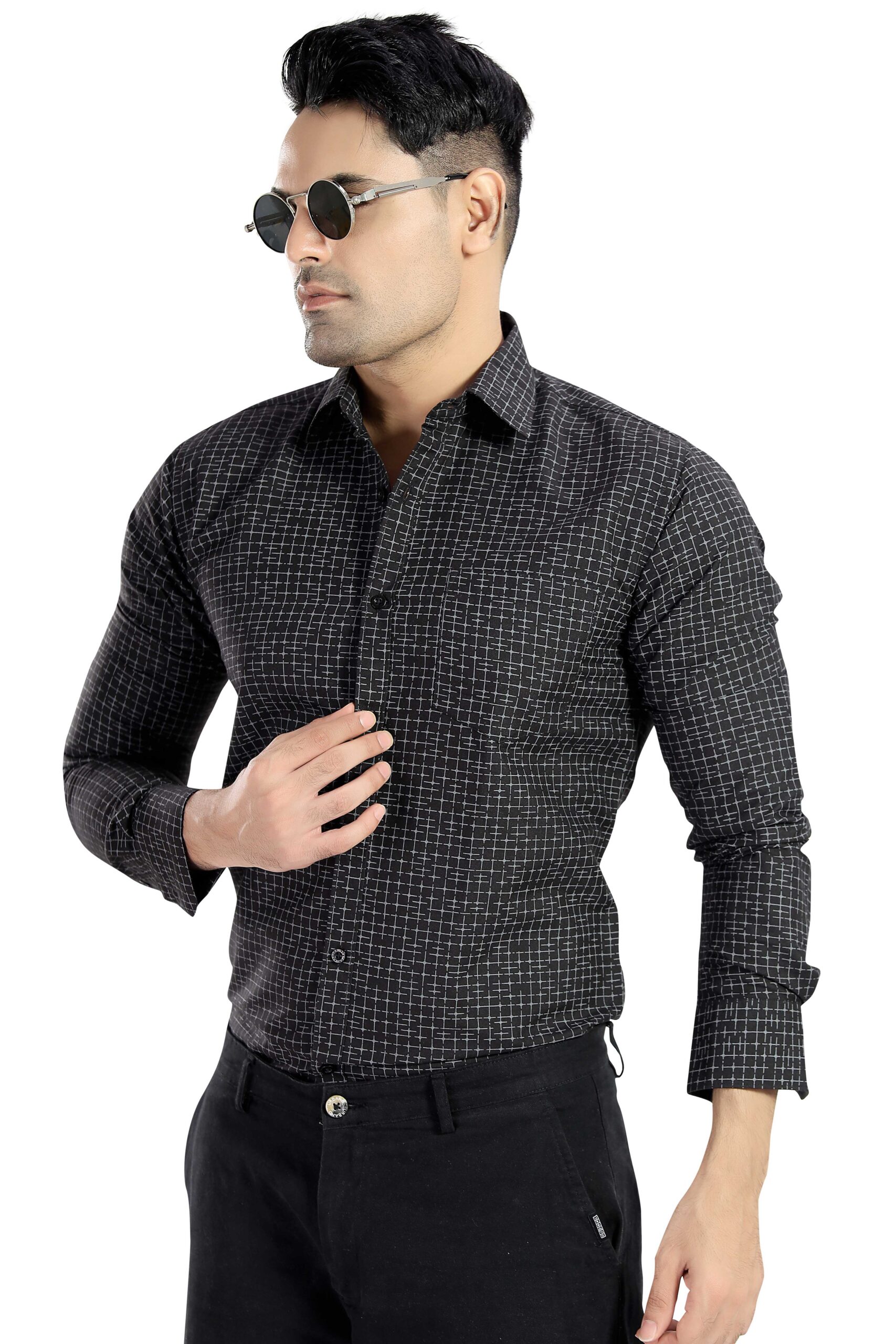 BLACK GRID PRINT COMFORT WEAR