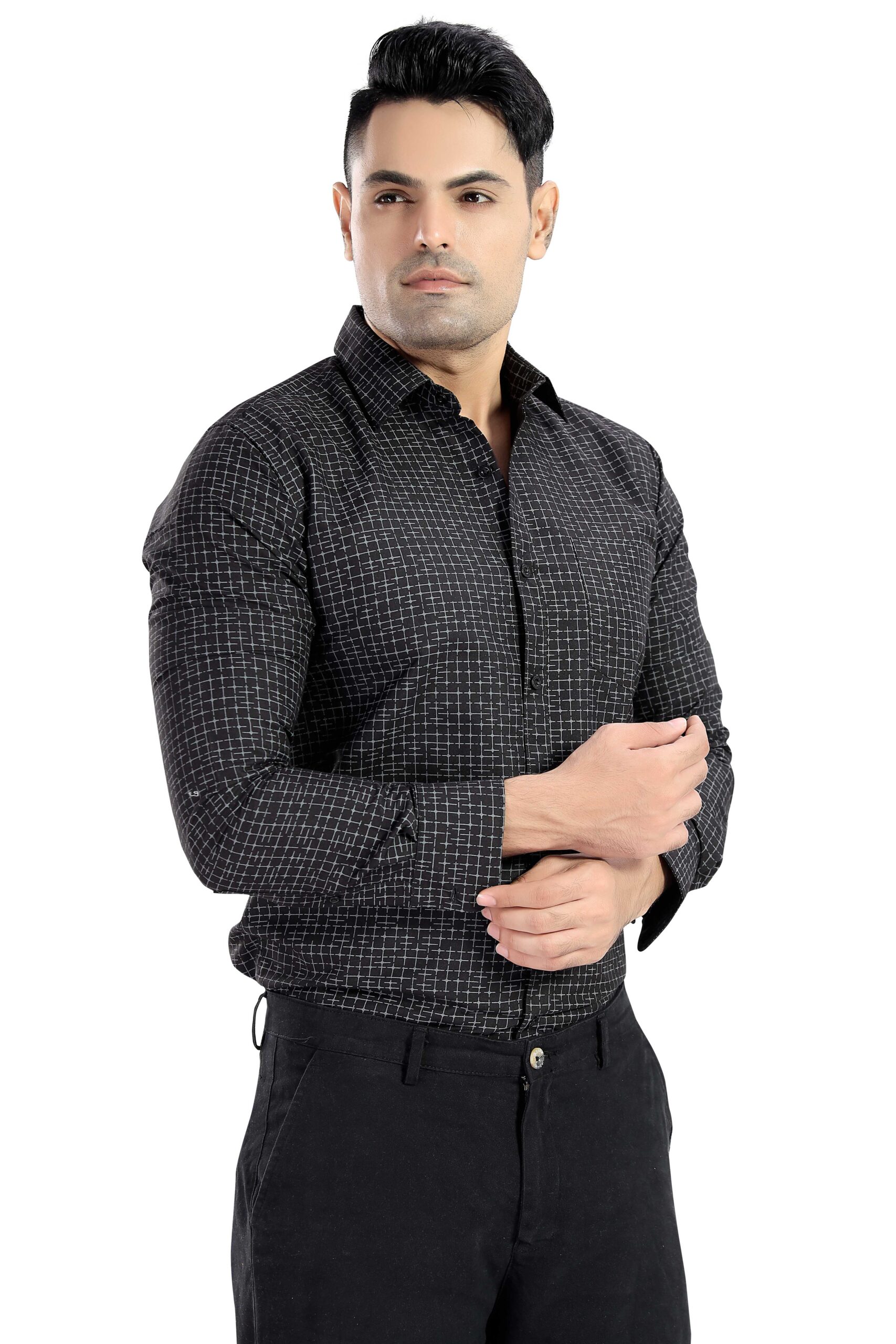 BLACK GRID PRINT COMFORT WEAR