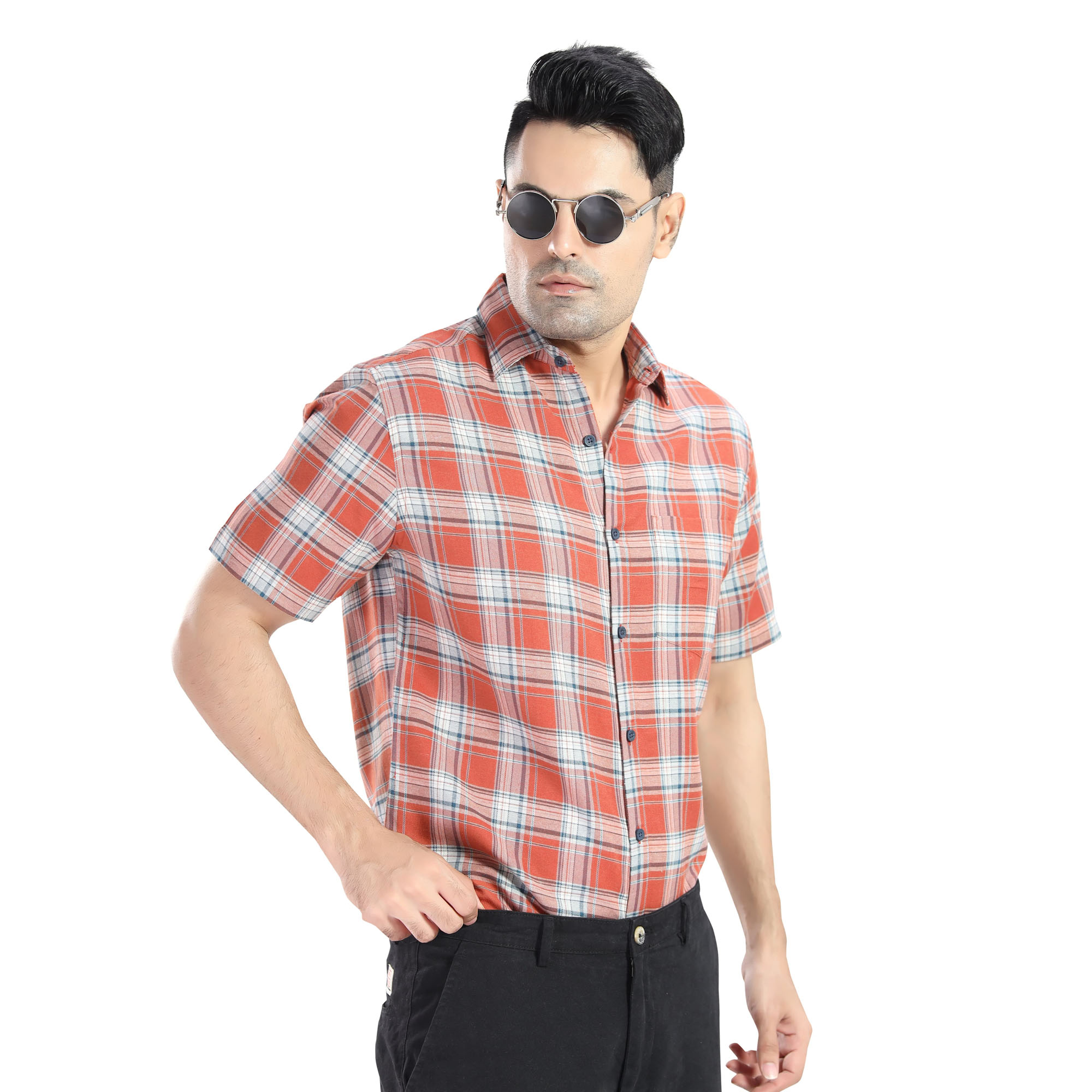 ORANGE CASUAL WEAR TARTAN CHECKS