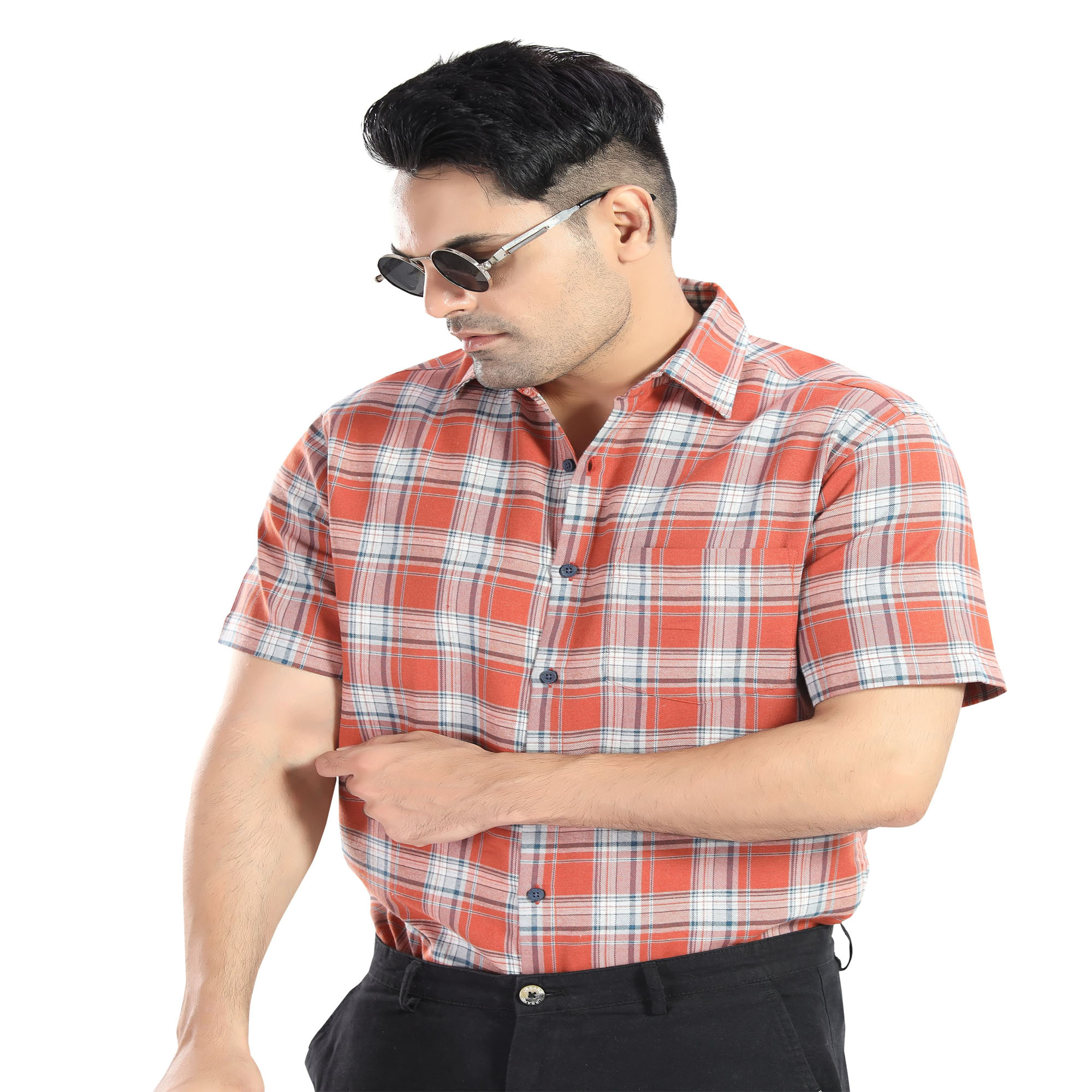 ORANGE CASUAL WEAR TARTAN CHECKS