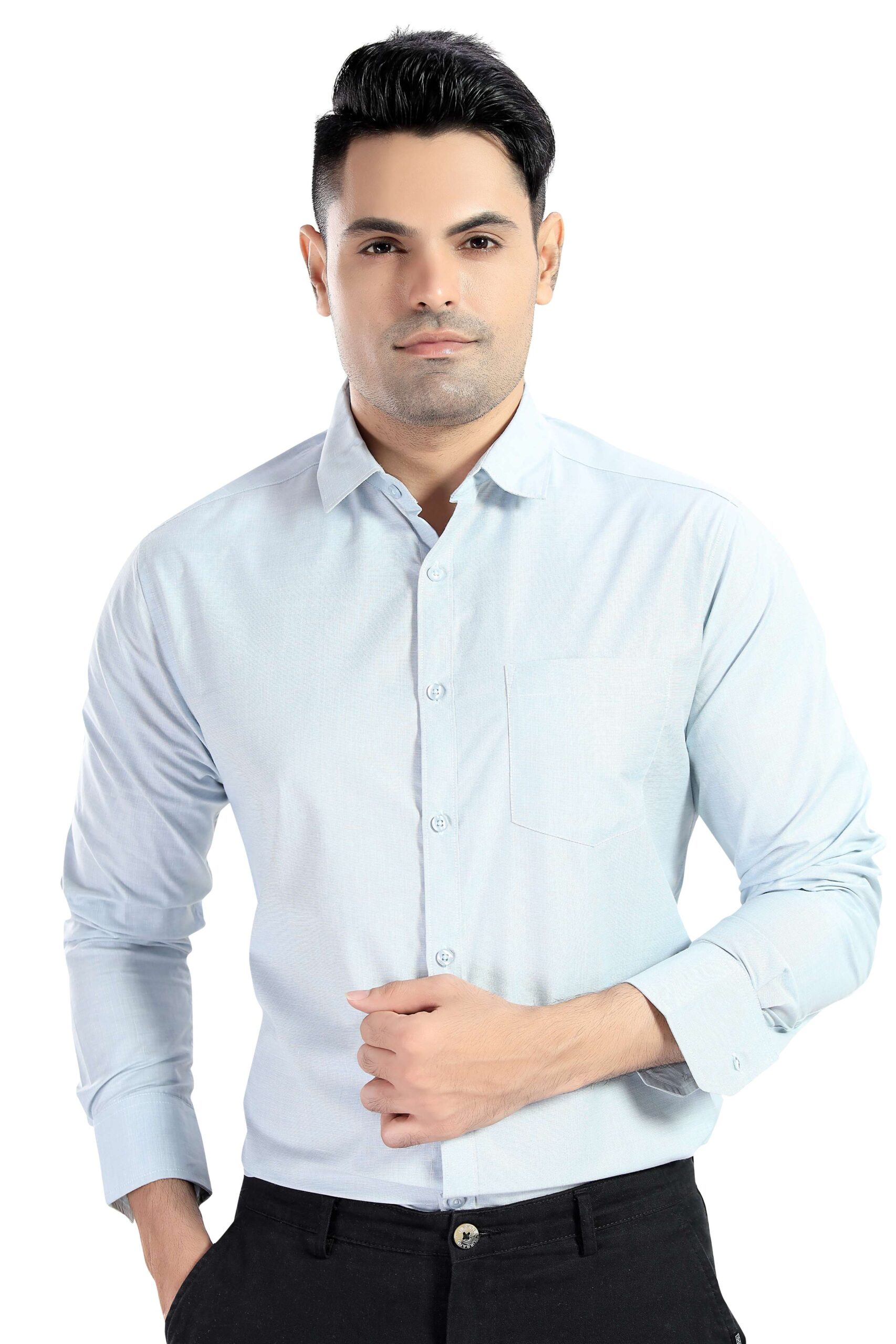 TRENDY PASTEL BLUE LINEN SHIRT