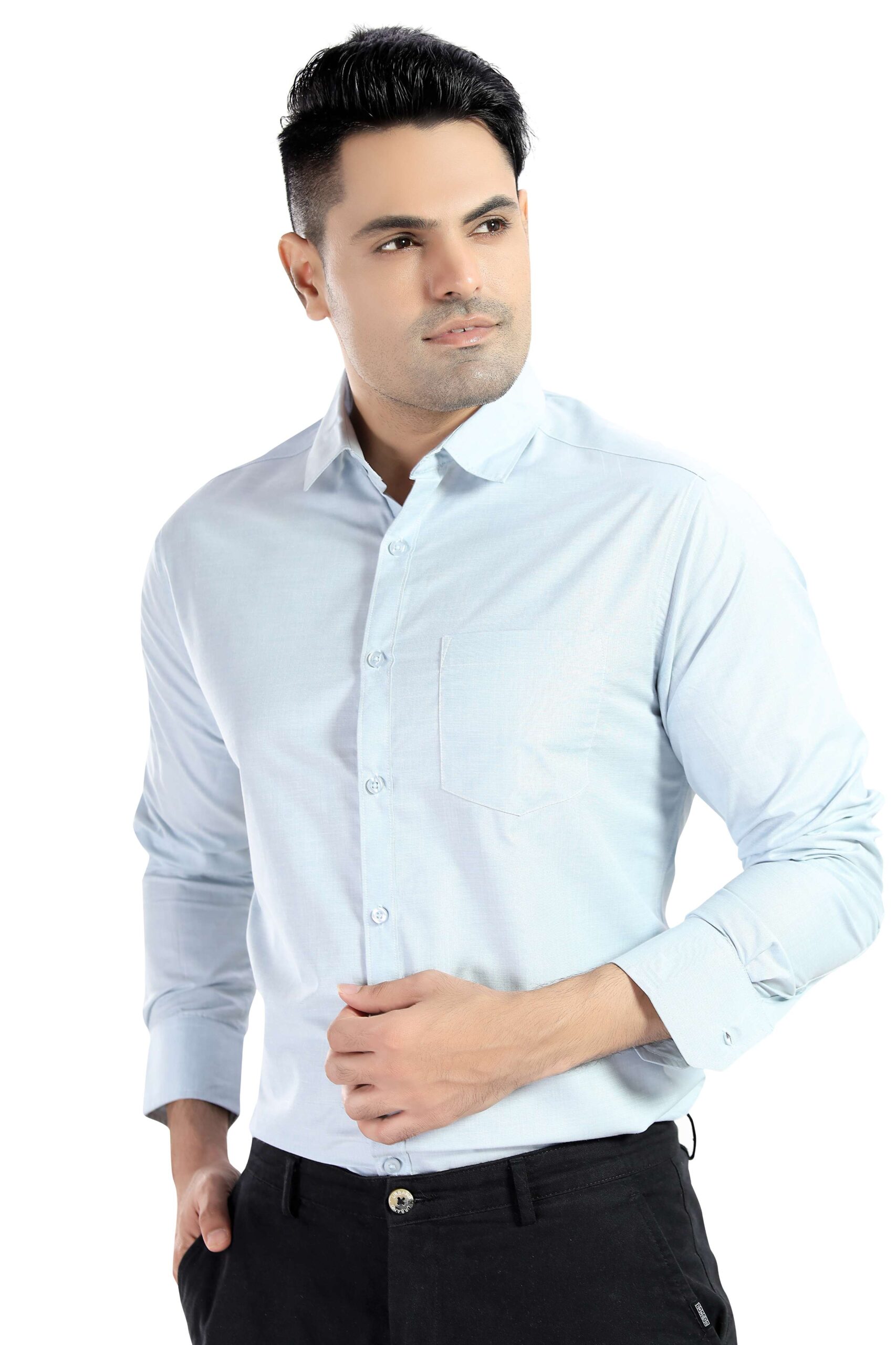 TRENDY PASTEL BLUE LINEN SHIRT