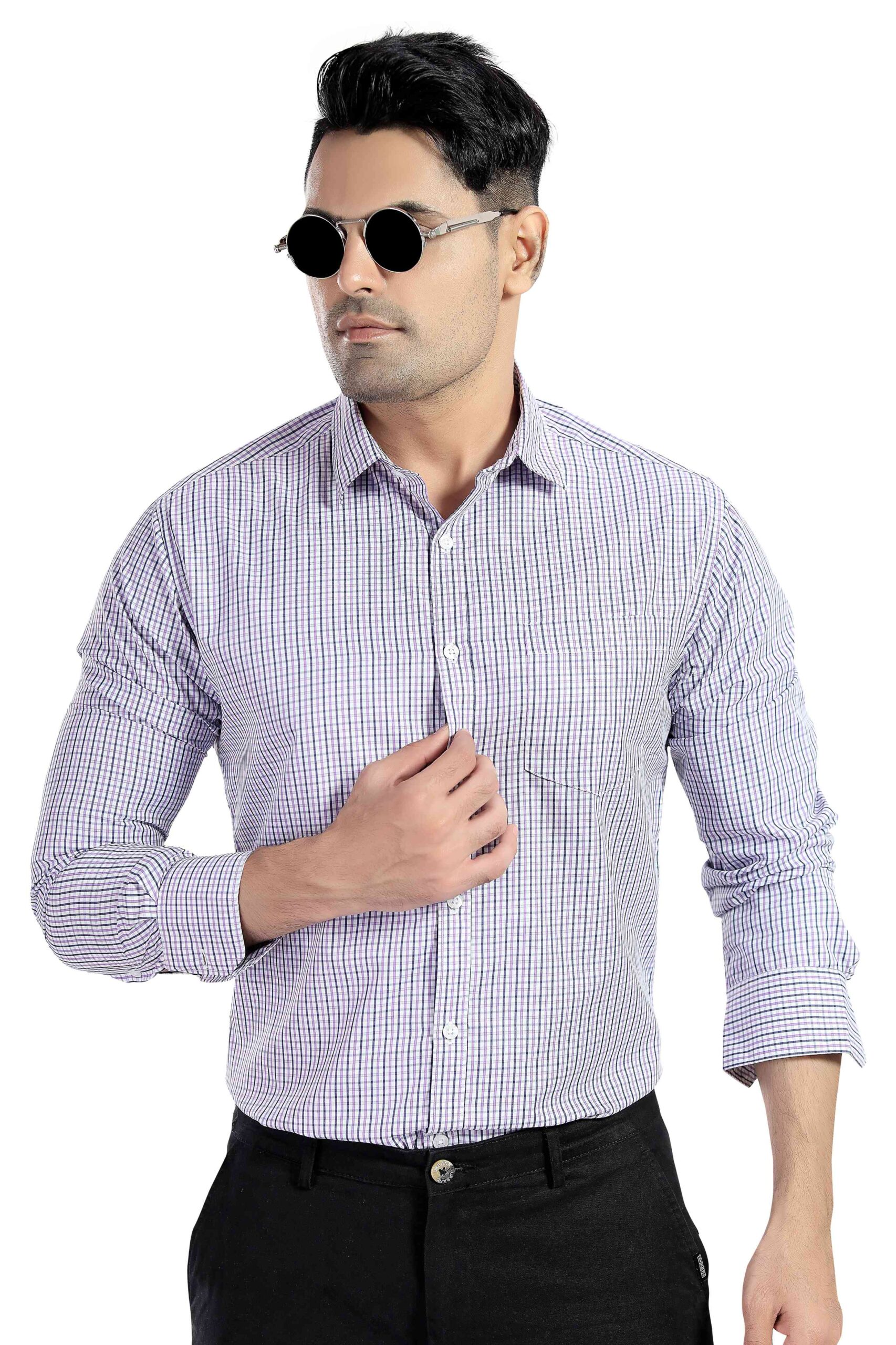 PURPLE STORY CHECKS SEMI FORMAL OFFICE WEAR