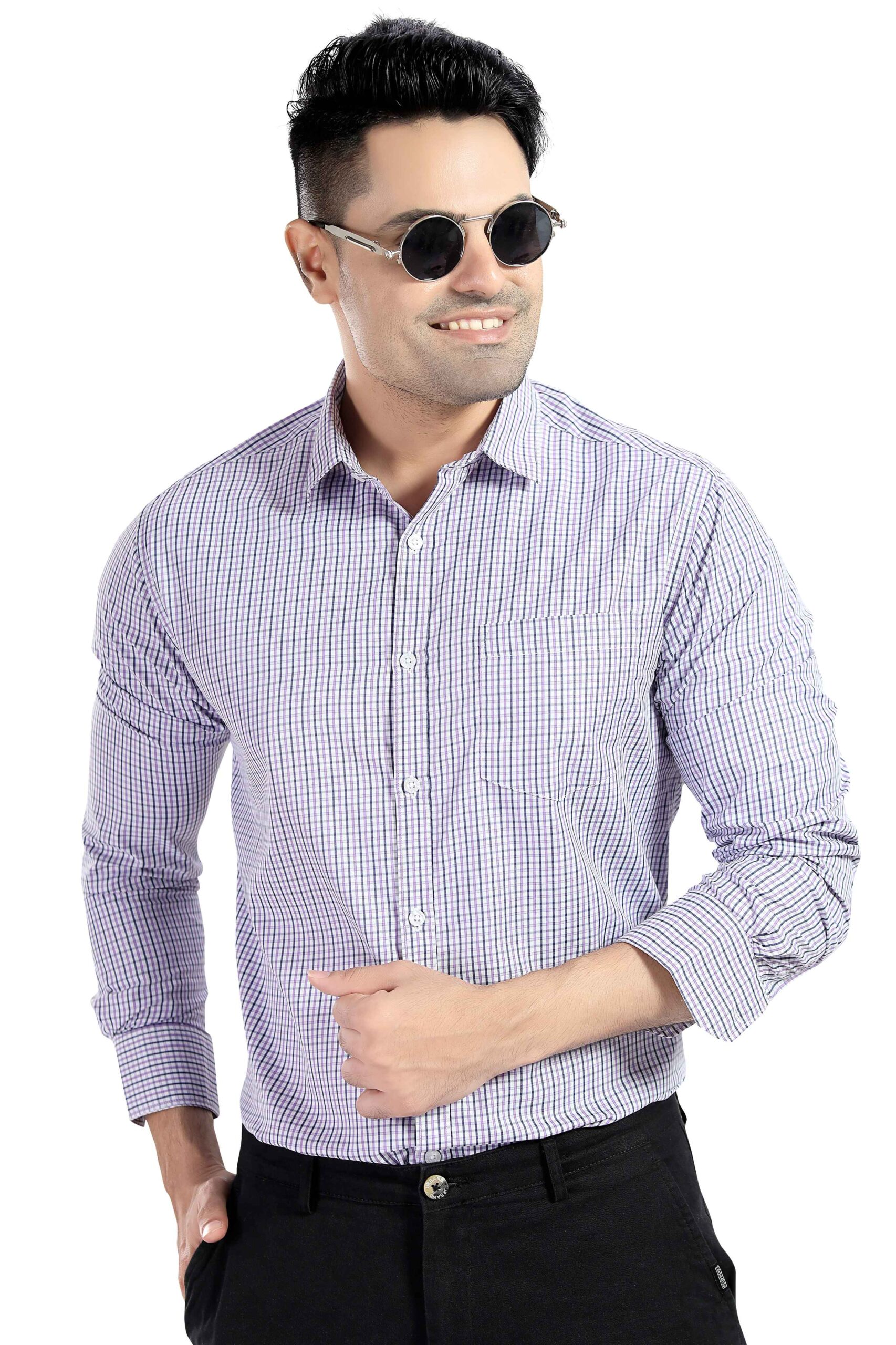 PURPLE STORY CHECKS SEMI FORMAL OFFICE WEAR