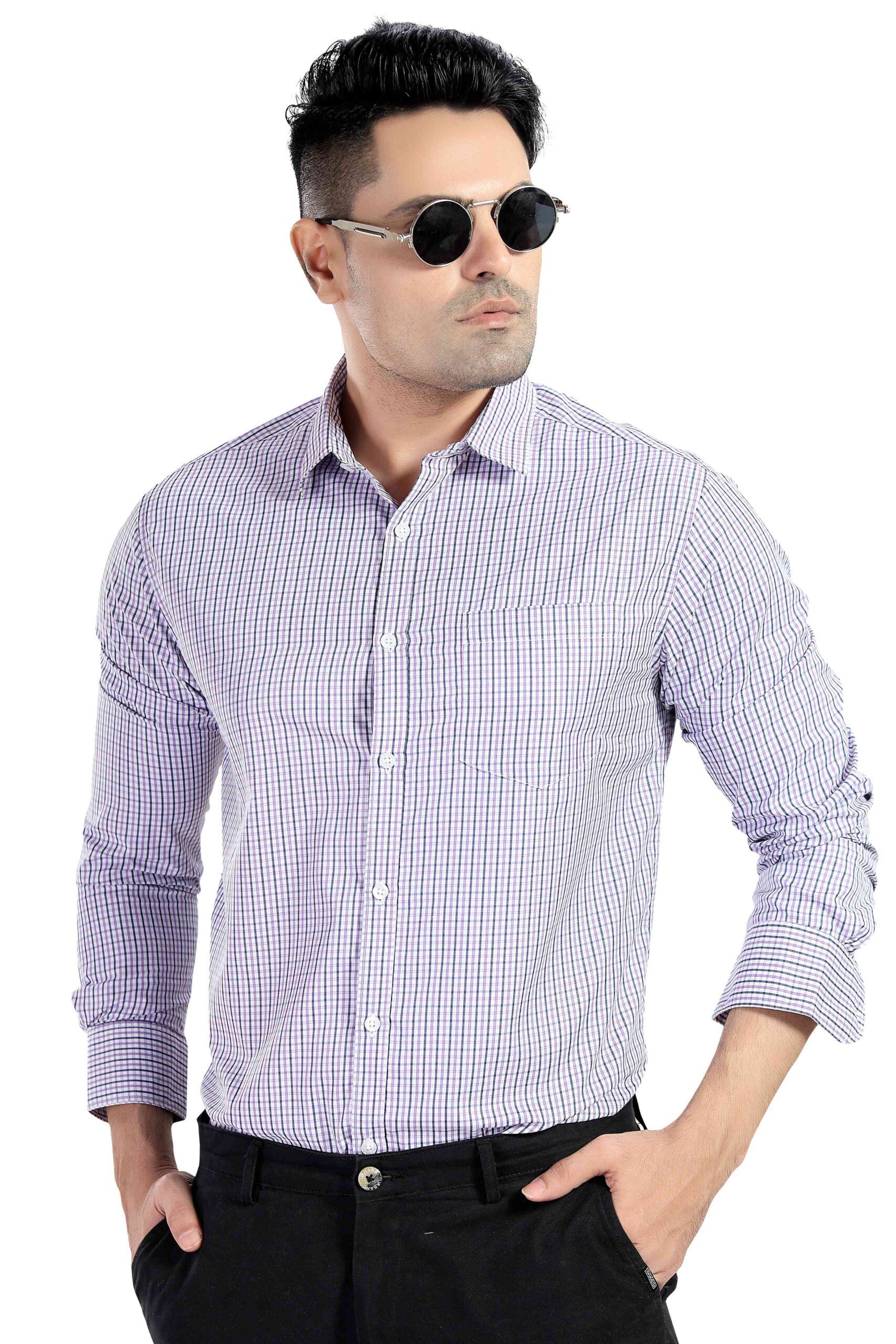 PURPLE STORY CHECKS SEMI FORMAL OFFICE WEAR